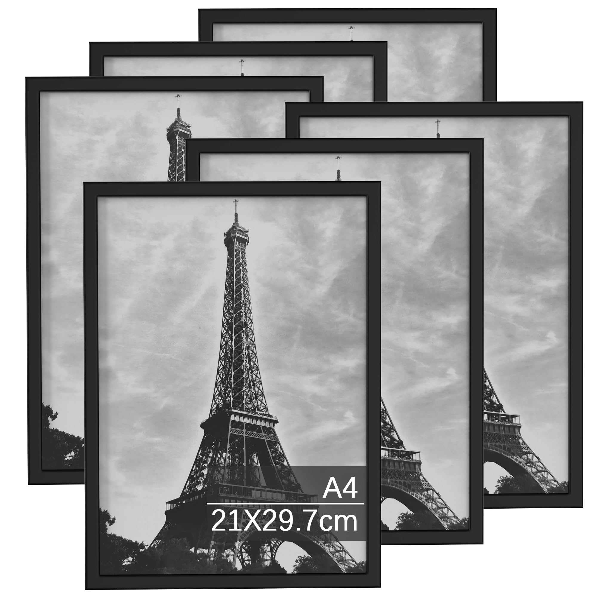 Cadre photo en bois A4 Alyoen lot de 6 noirs pour images et posters
