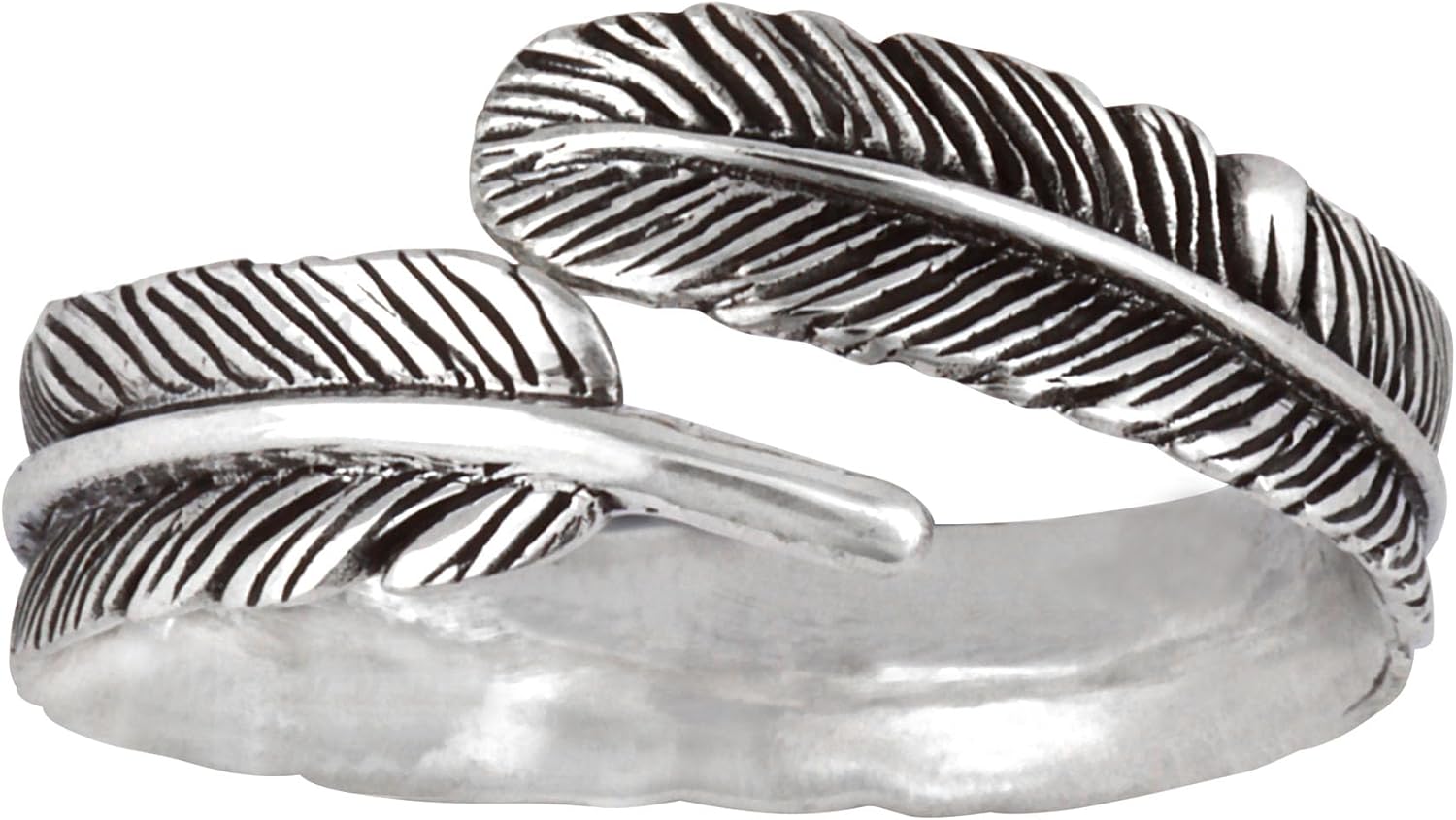 Silverly Sterling Silver Feather Ring - Leaf 925 Silver Rings for Women - Adjustable Wrap Band Promise Band - Wraparound Sterling Silver Thumb Rings for Women