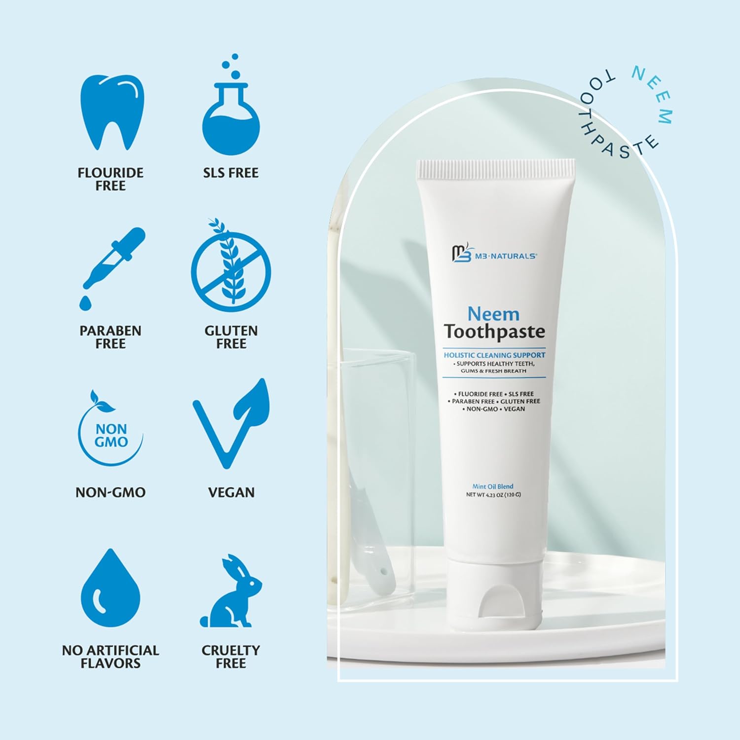 Creme Dental Neem Sem Flúor com Hortelã para Adultos e Crianças com Sensibilidade | Fórmula Herbal Vegana, Sem Glúten e Sem SLS para Dentes Sensíveis, Gengivas Saudáveis e Hálito Fresco, 120 g - Imagem 5