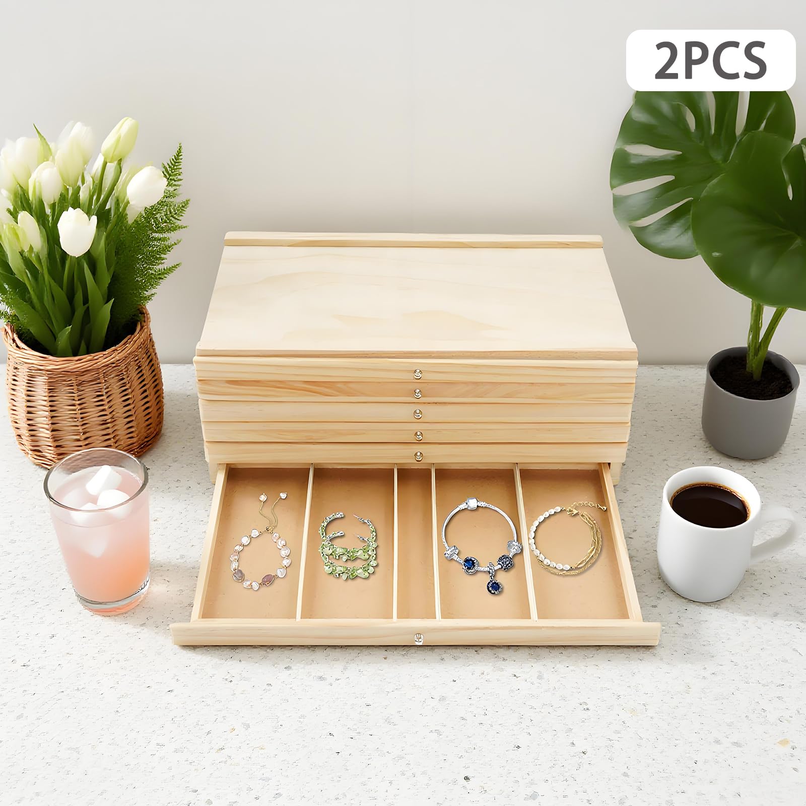 6 Schublade Aufbewahrungsbox 2er-Pack, Holz Künstlerbedarf Storage Box