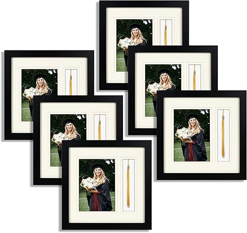 Miniatura 8 de Golden State Art, Portarretratos de graduación color negro de 10 x 10 pulgadas, foto de 5 x 7 pulgadas, borla, tapete doble (marfil sobre marfil),