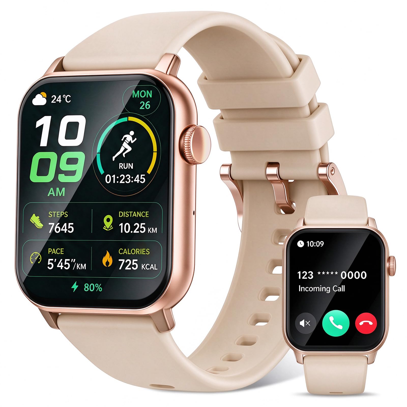 Smart Watches for Women, 120 Sports Modes Smartwatch with 1.83 inches HD Display, Heart Rate/Sleep Monitor, IP67 Waterproof, Bluetooth Call & Music Control for iPhone/Android Rose Gold