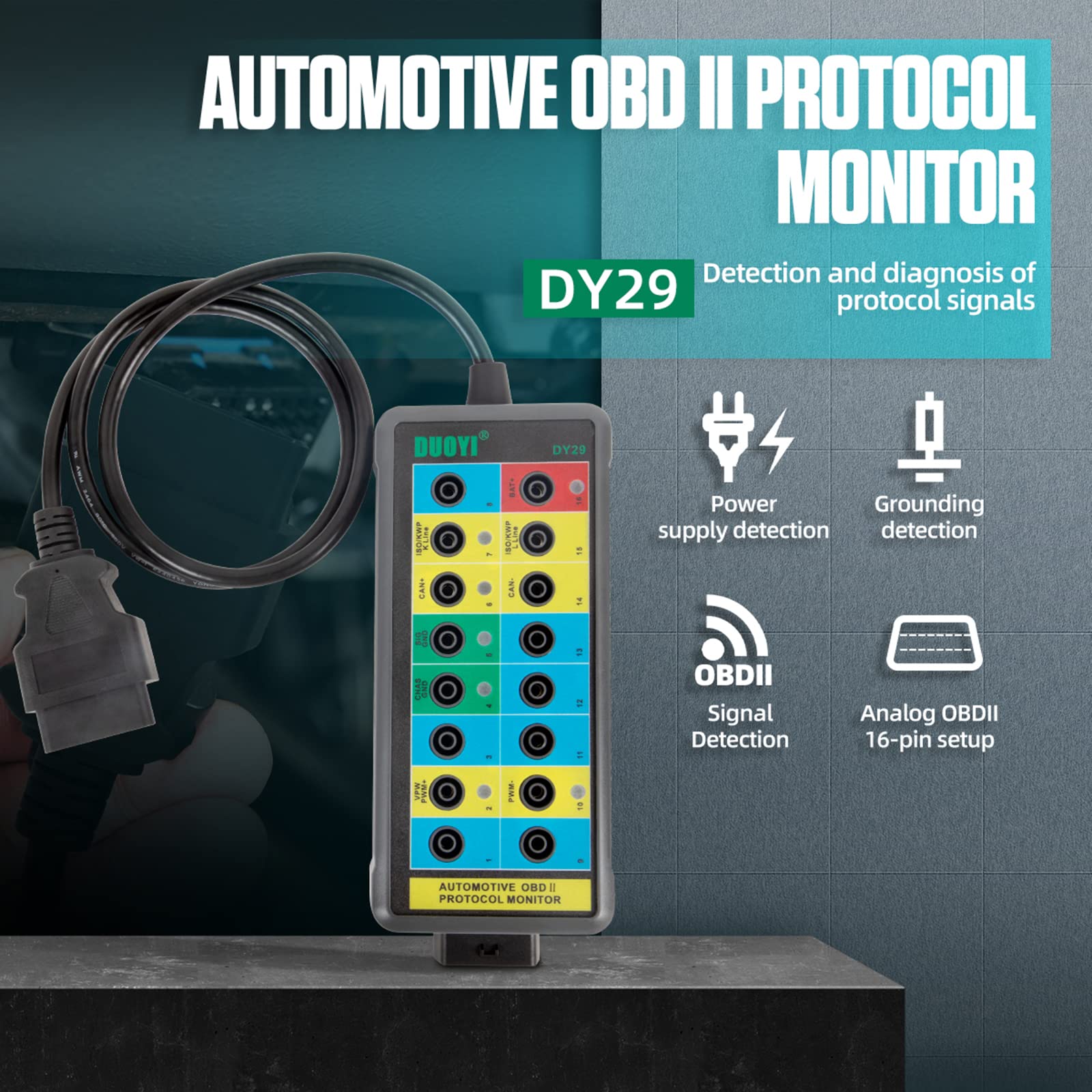 Detector de diagnóstico Caja de interrupción OBDII Monitor de interfaz Pinout Tester Detector Caja de diagnóstico OBDII OBD-II Monitor de interfaz