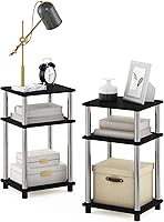 Vista 26 de Furinno JUST - Mesa auxiliar lateral, mesa auxiliar de 3 niveles, mesita de noche con estantes abiertos, mesita de luz, ensamblaje sin herramientas