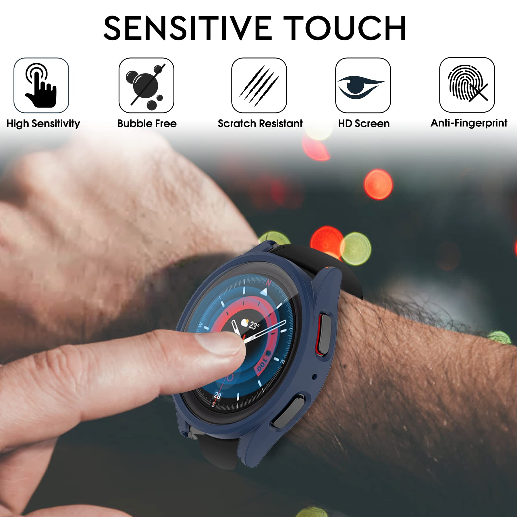 Confezione da 12 + 4 custodia per Samsung Galaxy Watch 5 Pro 45 mm con protezione in vetro temperato, impermeabile e rigida per PC bumper antigraffio compatibile con Galaxy Watch 5 Pro