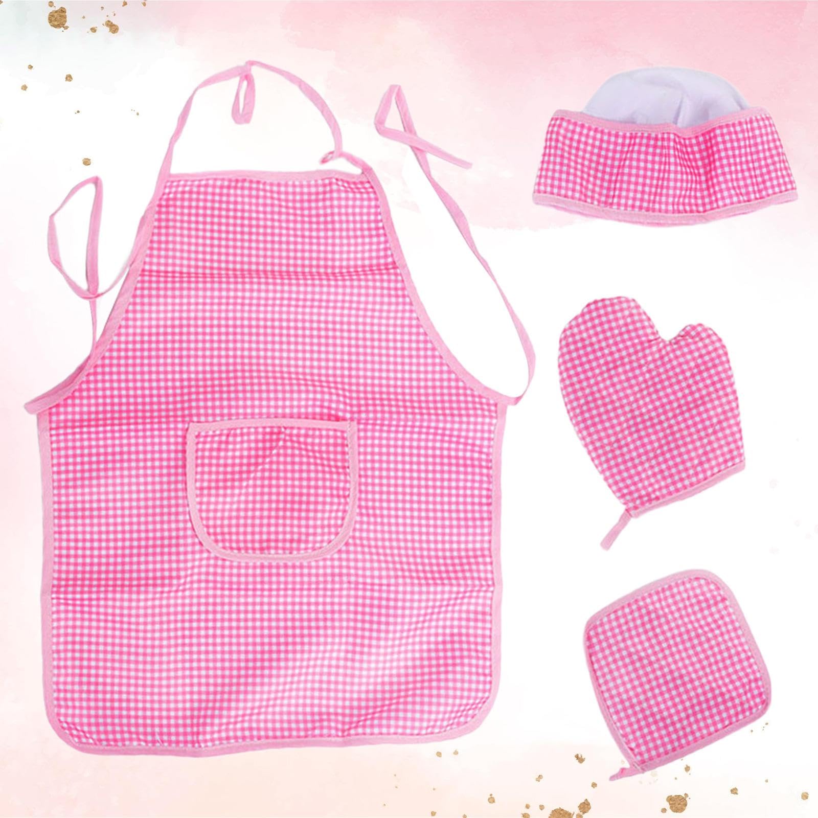 Fenteer Kids Aprons Kids Baking Chef Set Kitchen Toys Kids Chef Hat and Apron Set for Interactive Performances Painting, Pink