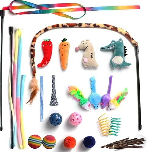 SYEENIFY Juguetes para gatos surtidos de juguetes para gatos juguetes de plumas para gatos varita para gatos juguetes para gatos de interior