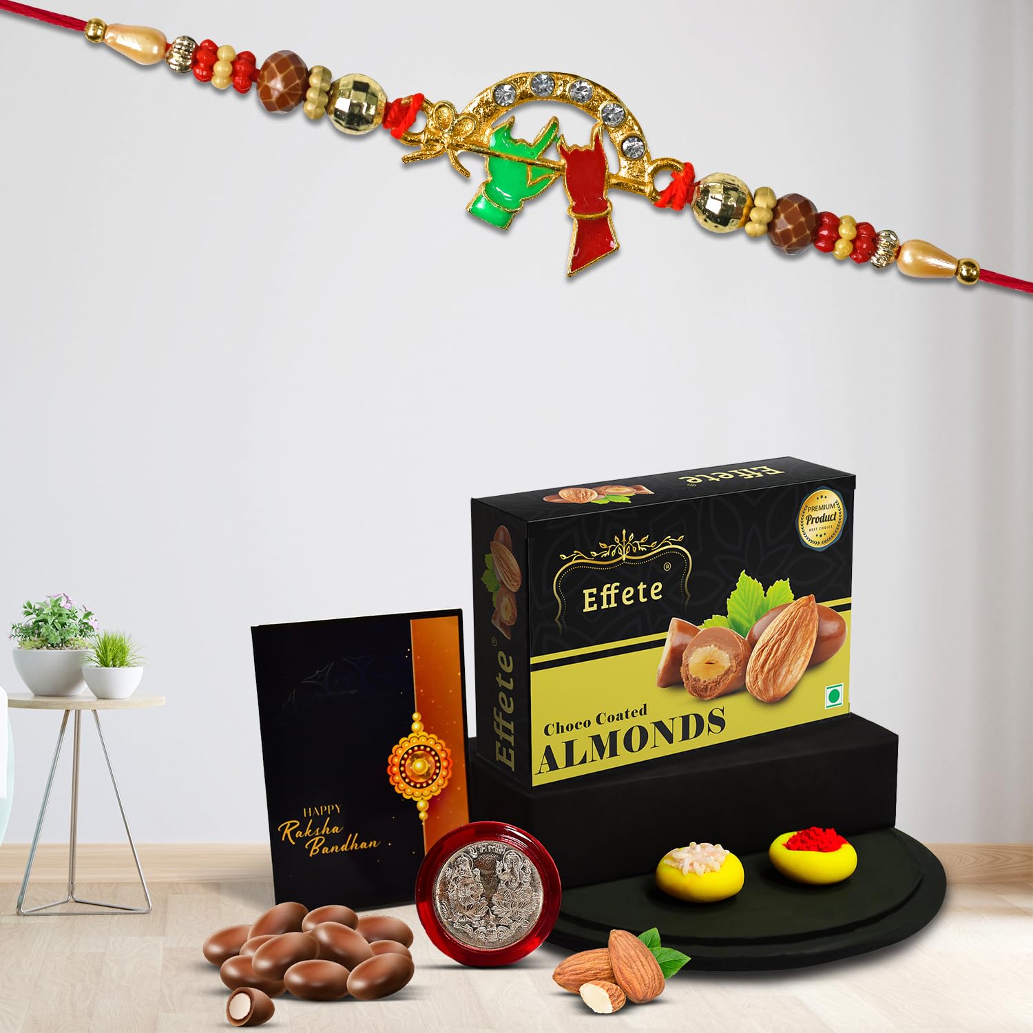 Garth (K1_676_CA32) Krishna Flute designed Rakhi Combo with Chocolate Almonds 32gm, Rakhi for brother with gift, chocolate gift pack, rakhi with Chocolate Gift Hemper, Fancy Rakhis for men, Set-image-34