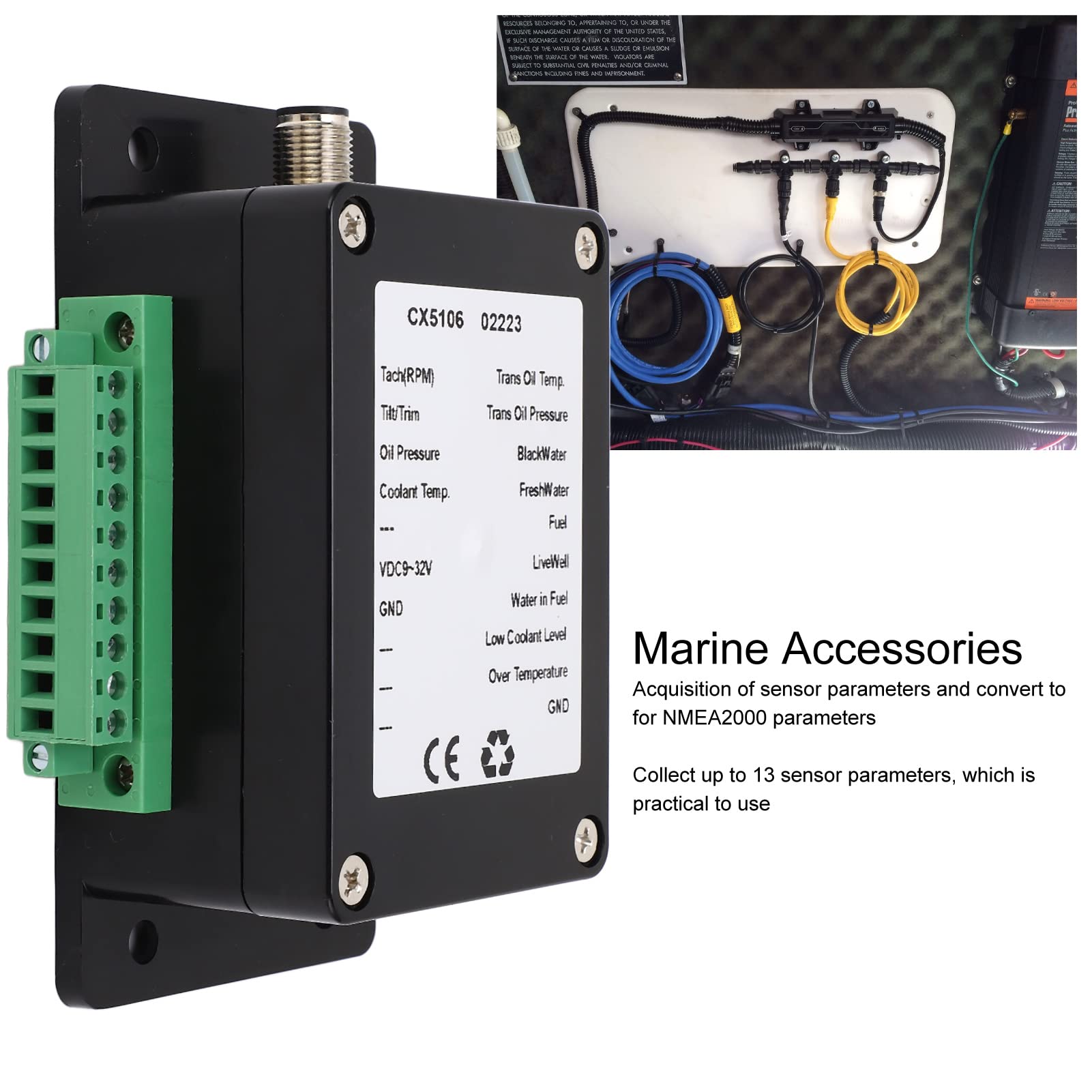 Akozon NMEA 2000 Scatola Convertitore Sensore IP67 Yacht Marino Impermeabile 13 Sensori