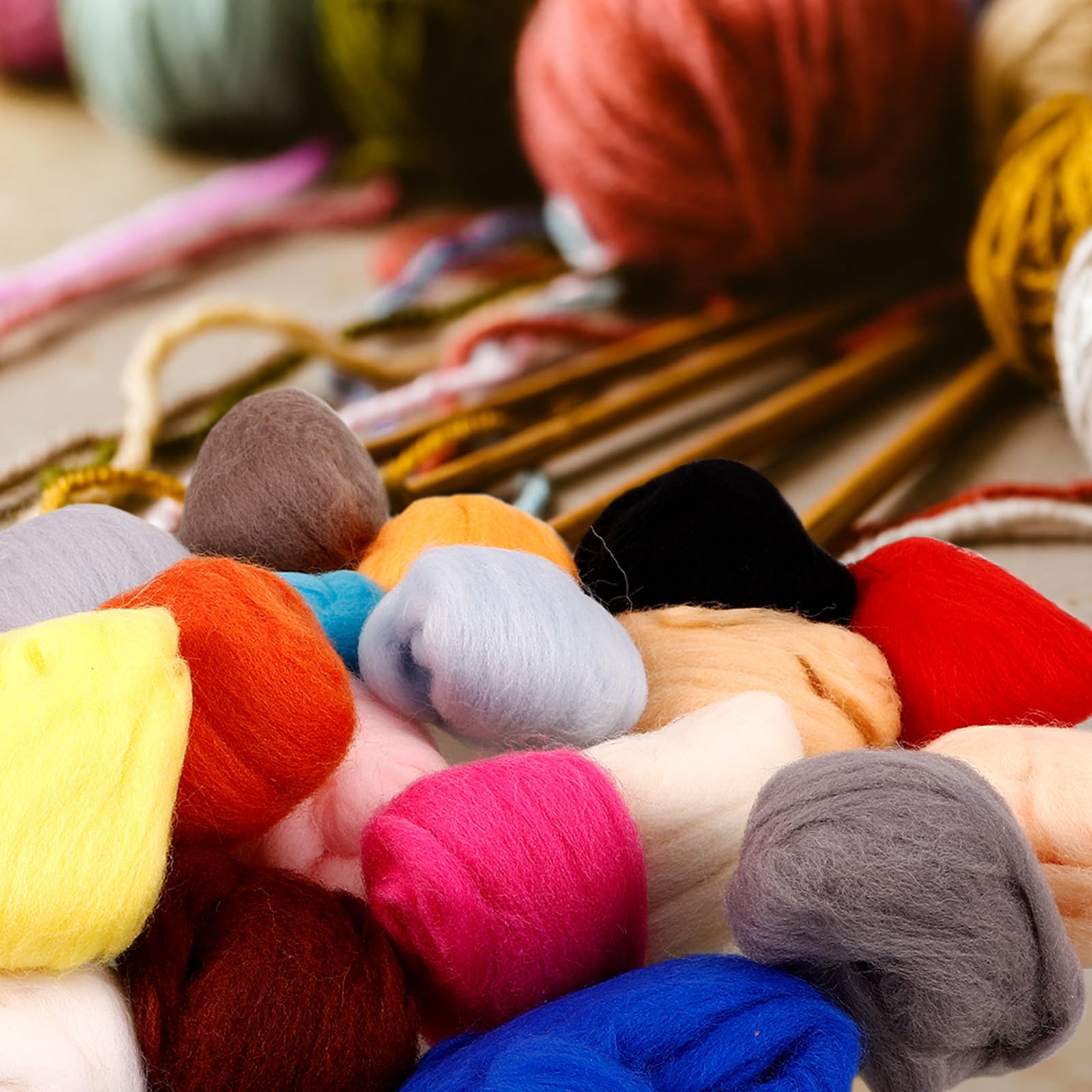 Kit de Fieltro de Lana para Aguja Material DIY para Manualidades Creativas Colores Sólidos de Lana Peinada Paquete Completo para Principiantes y Expertos