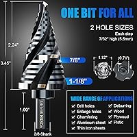 Vista 5 de Juego de brocas de cuatro espirales M35 escalones de 1/4 a 1-1/8 pulgadas (15 tamaños), vástago de 3/8 pulgadas para broca escalonada de metal