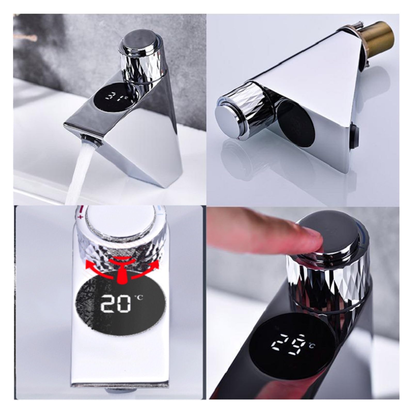 Robinet de lavabo Robinet de lavabo Tout en cuivre Eau Chaude et Froide Affichage LED Thermostat à mémoire évier de Salle de Bain Robinet Noir (Color : Black)