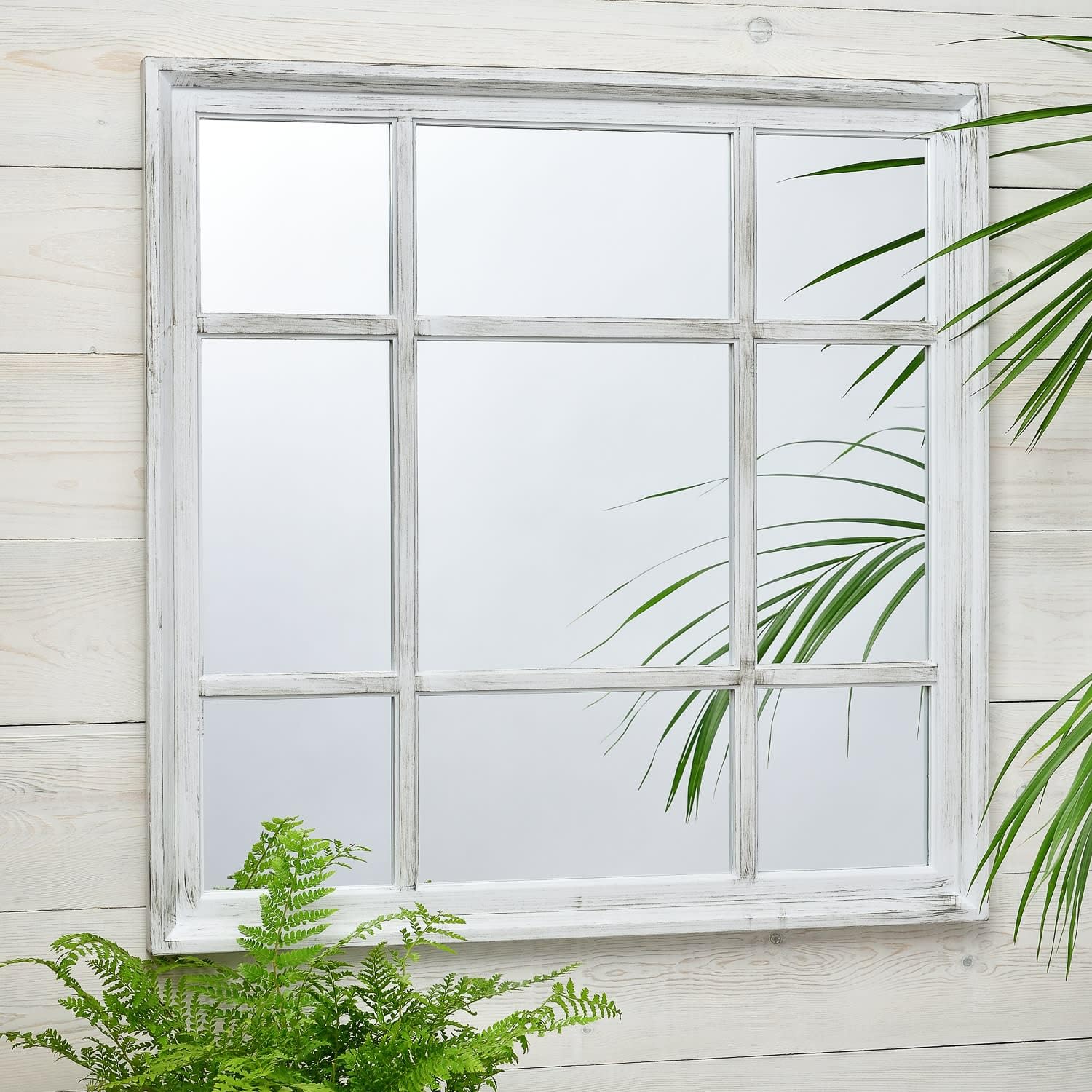 Biznest New White Rustic 61X61Cm Square Shape Window Style Wall Mirror Simply Stylish