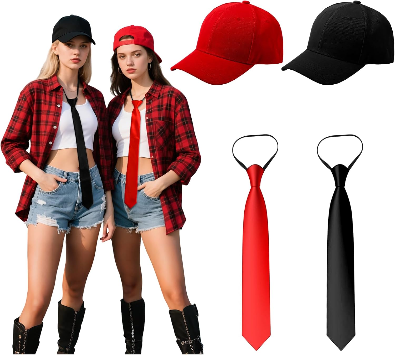 2 Sets Halloween Men Dancer Costume Baseball Hats Neckties for Women Halloween Party Cosplay Costume Accessories