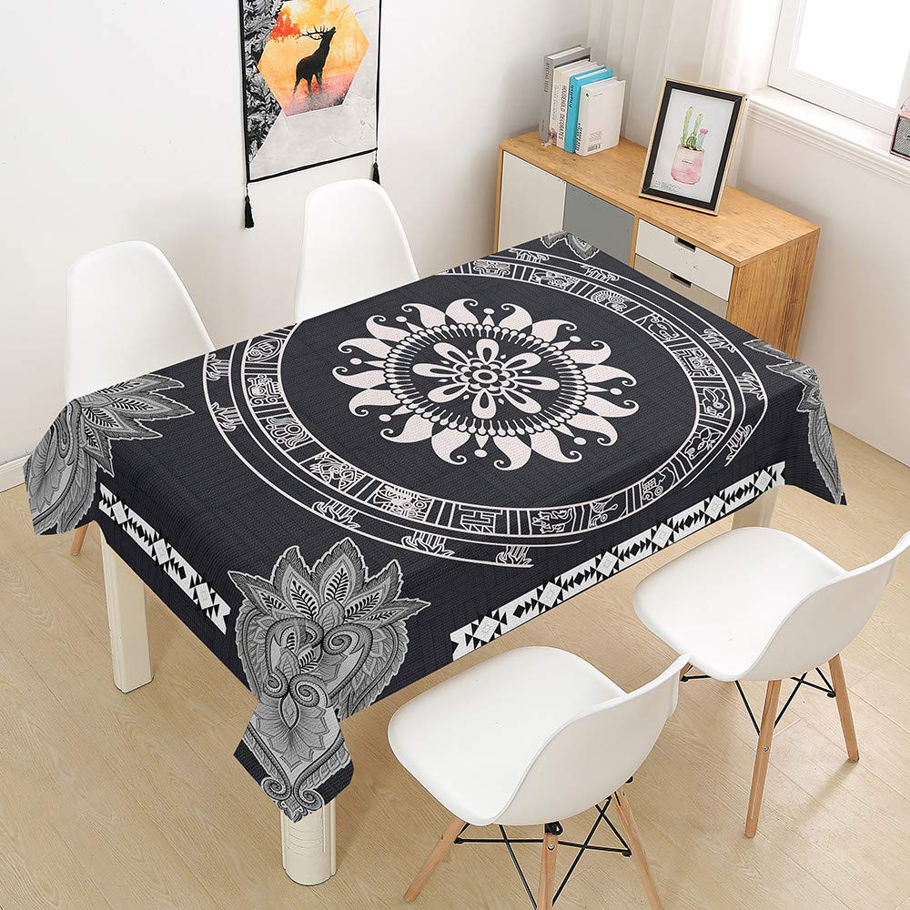 Nappe lavable imperméable mandala gris foncé contre les taches de cuisine