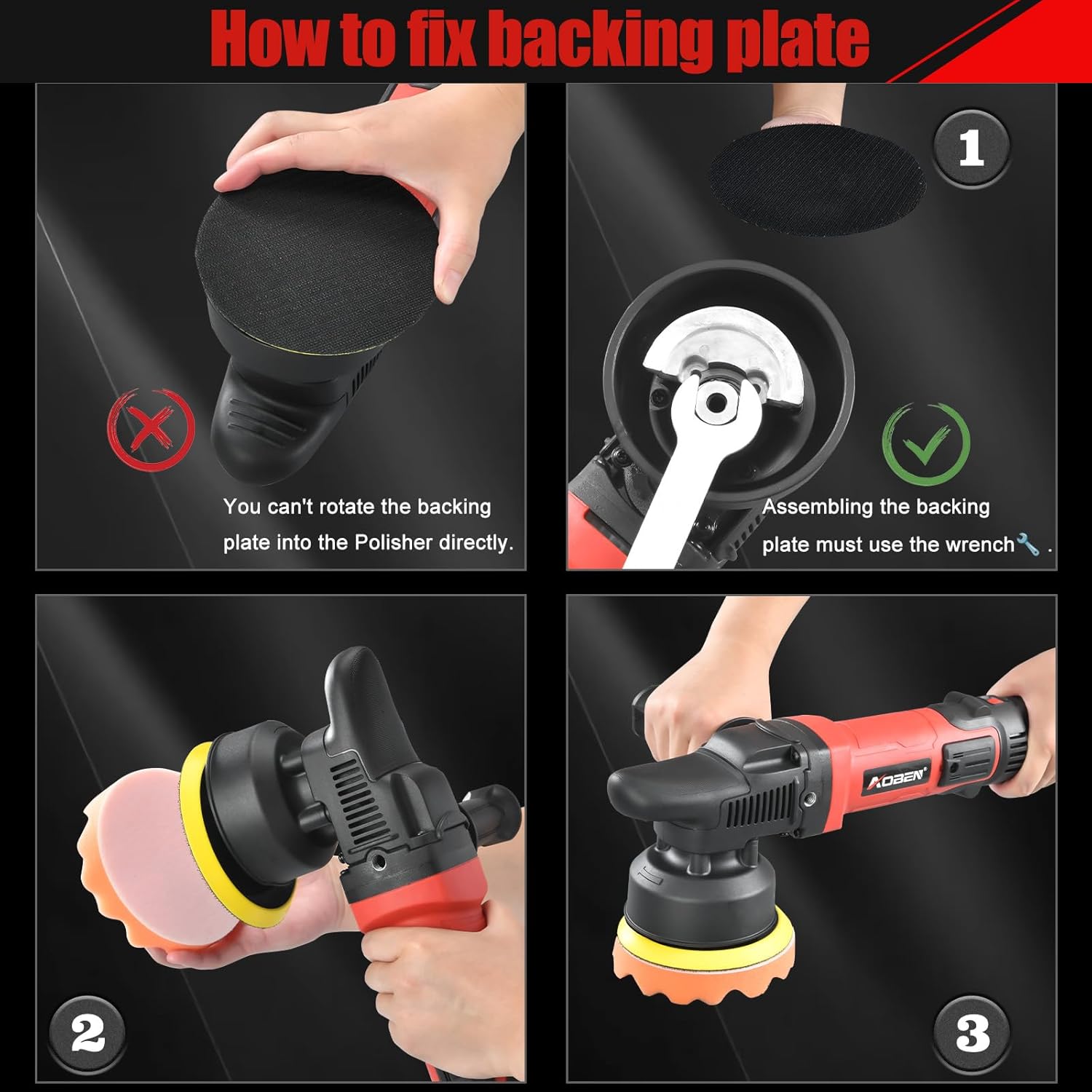 AOBEN Buffer Polisher,5 inch Dual Action Polisher,Long Orbit 16mm Random Buffer Polisher kit with 6 Variable Speed 1000-5500rpm,Detachable Handle,7 Buffing Pads for Car detailing Polishing and Waxing - Image 4