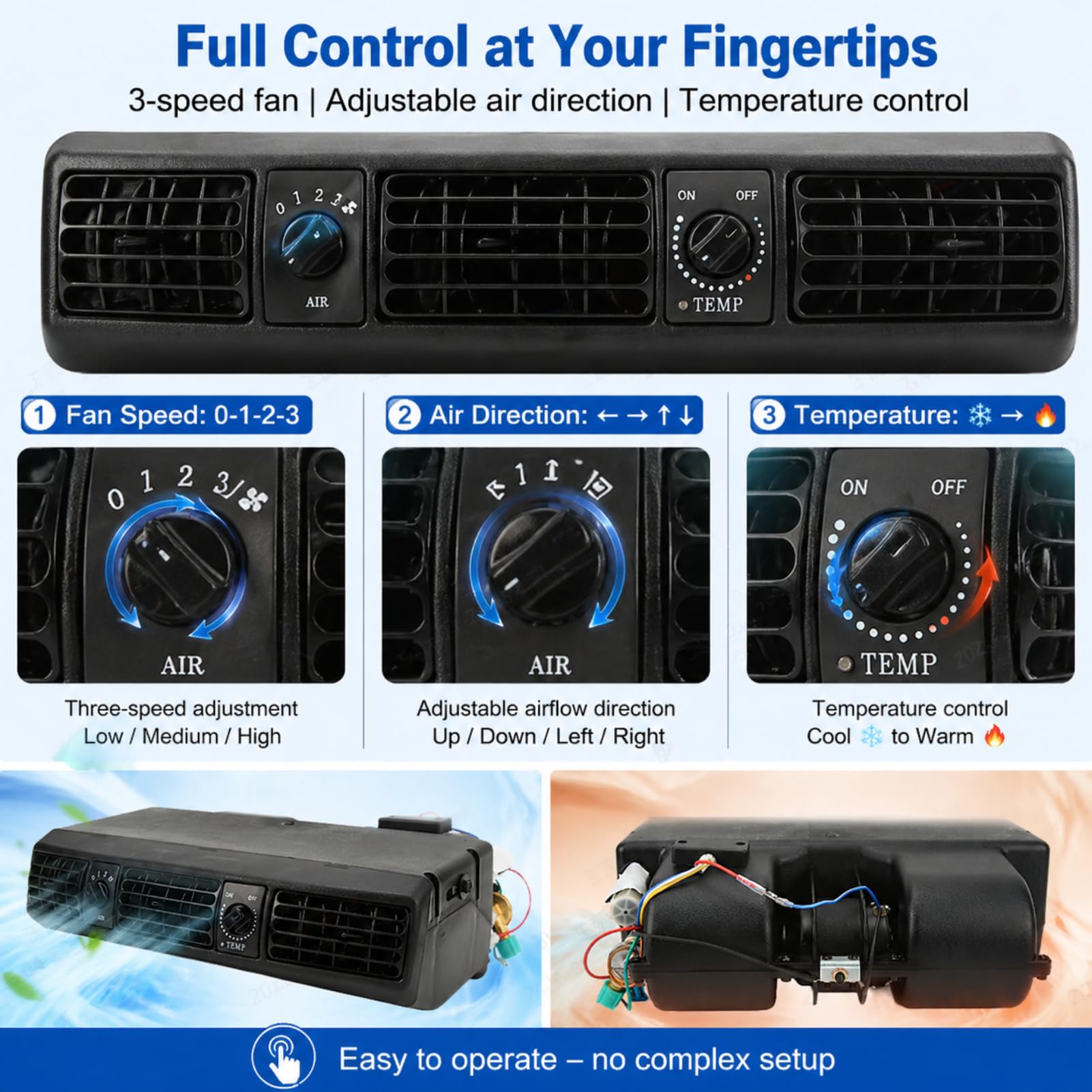 Evaporatore Universale 360CFM 12V per Condizionatore d'Aria Sotto il Cruscotto per Camper Furgoni