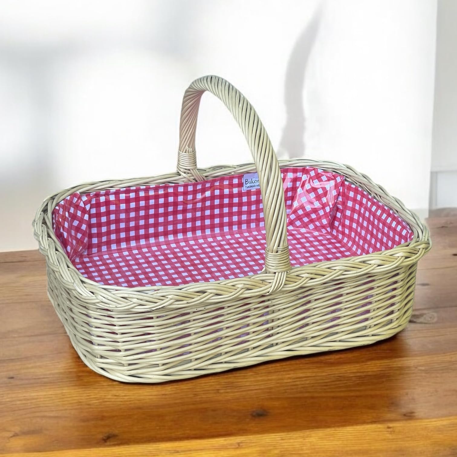 Bukora Weidentablett Mit Futter - Rot-weiß Kariert 52x38cm Mit Henkel