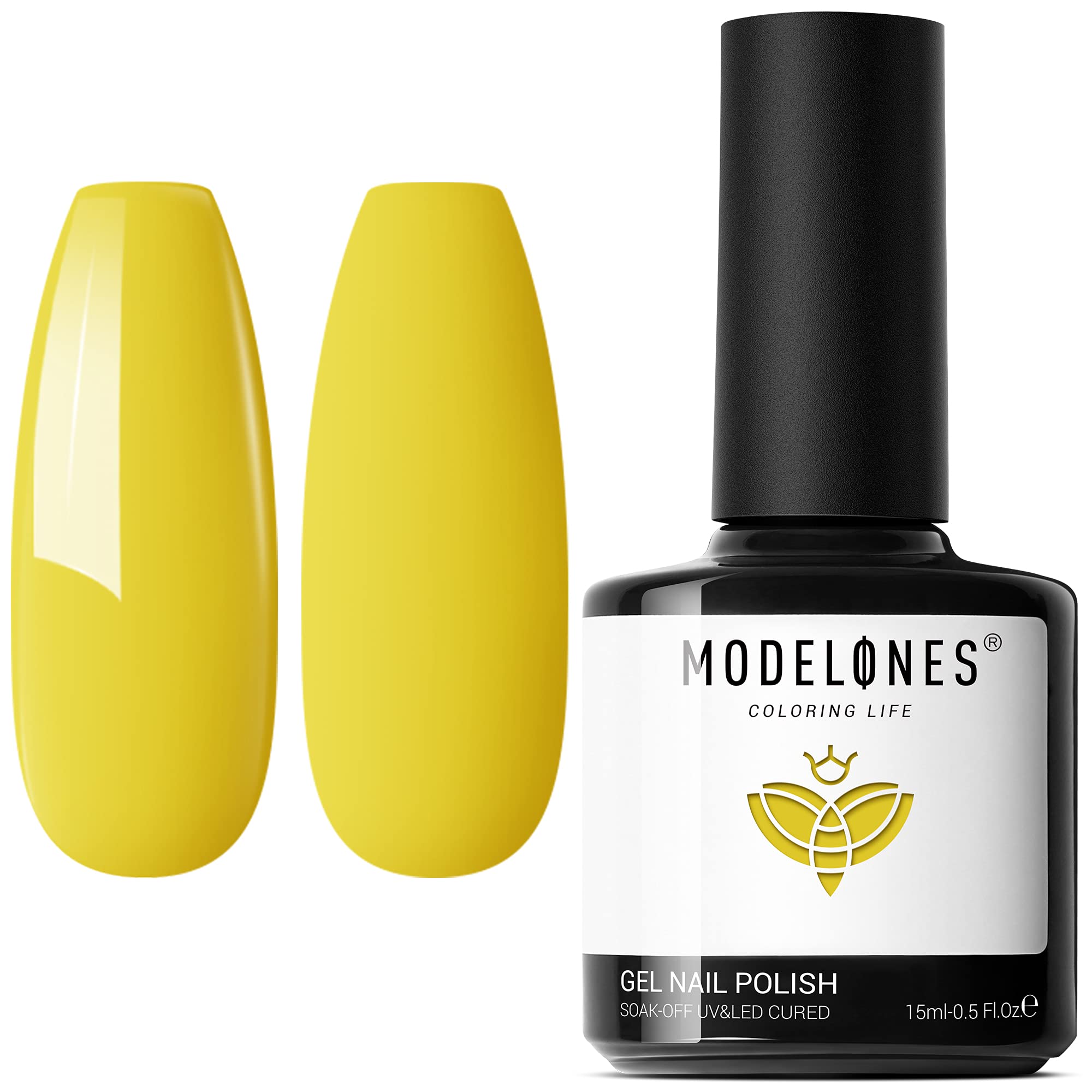 modelones Gel Nail Polish, 15ML Summer Bright Yellow Color Gel Polish Soak Off LED Shine Long Wear Solid Nail Gel Polish Nail Art Manicure DIY Salon at Home, for Coachella Music Festival