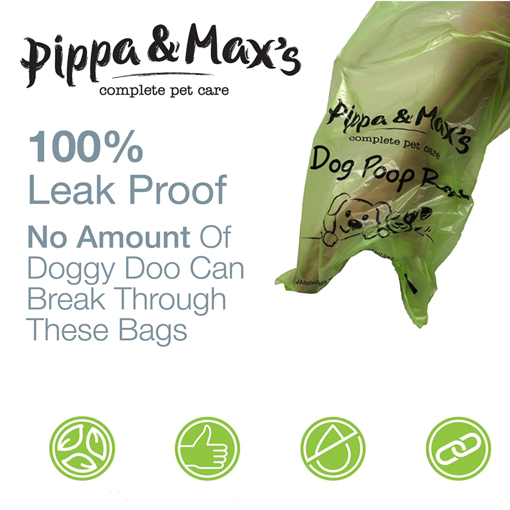 The Original Poop Bags - Large Dog Poop Bags With Tie Handles, 300 Count, 38% Plant-Based & Leak-Proof (8" X 15")