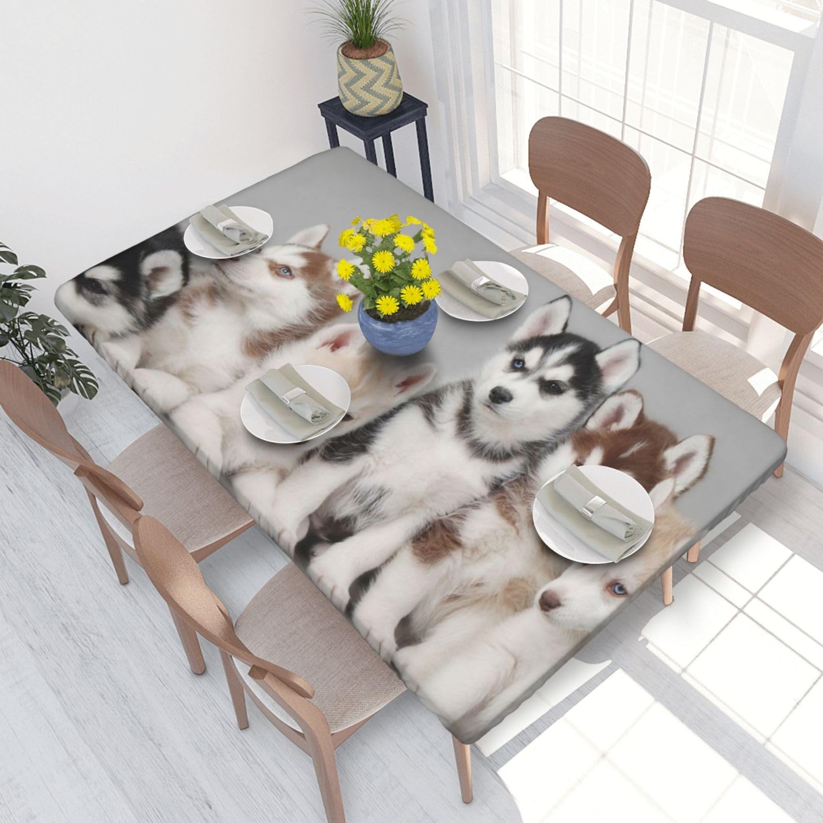 BNVSADC Lovely husky Printed 4FT Tablecloth 122x76 CM Polyester Kitchen Water Resistant Table Cloth Dining Table Decoration Table Covers