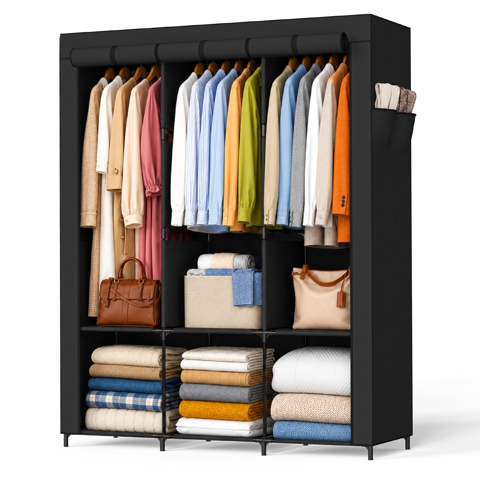 Newthinking Fabric Canvas Wardrobe, Temporary Wardrobe with Hanging Rail
