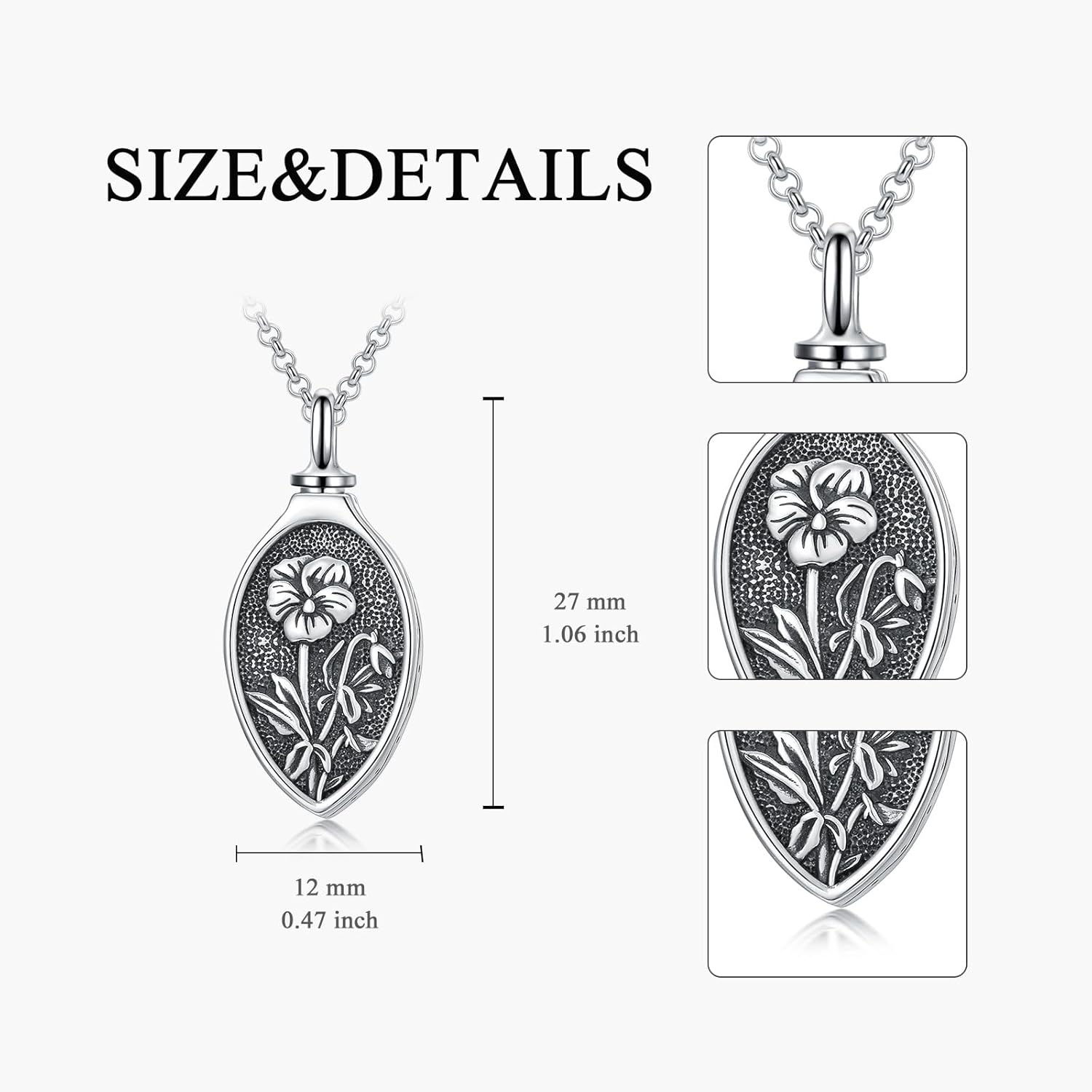 Personalized Teardrop Urn Necklace 925 Sterling Silver 12 Month Birth Flower Cremation Necklace for Ashes Memorial Keepsake Pendant Jewelry Gifts for Women - Image 3