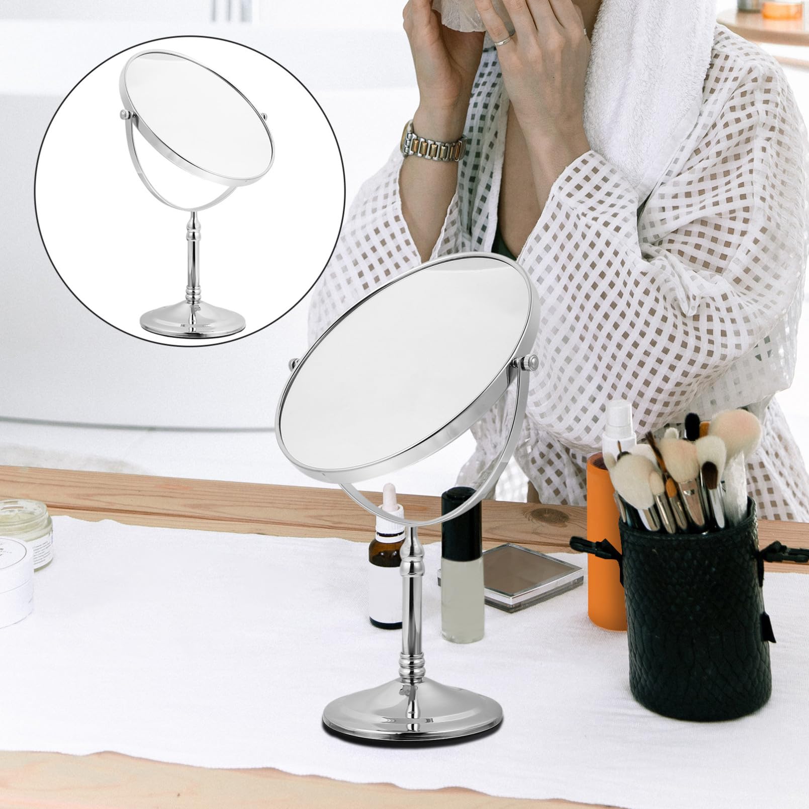 VALICLUD Espejo De Maquillaje De Doble Cara Giratorio Luz Led Aumento para Mujer