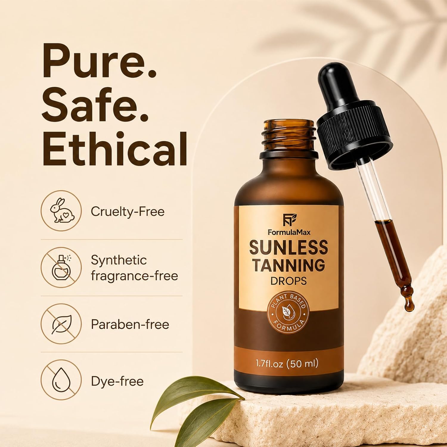 Sunless Tanning Drops for Face & Body Gift Box, 1.7 fl oz (50ml) | Plant Based Self Tanner Drops + Soft Self Tanner Brush | Achieves Sunless Streak-Free Fake Tan | Customizable Glow