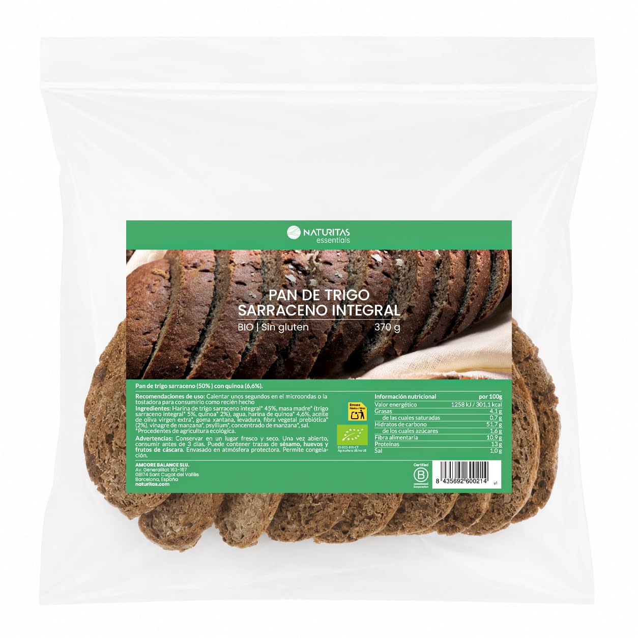 Pain de campagne au blé entier sarrasin bio sans gluten 370 g