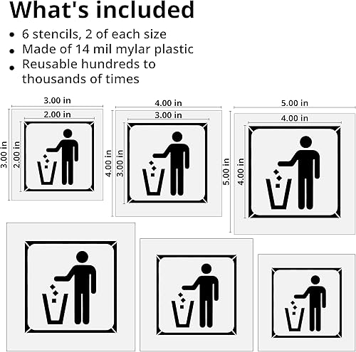 Miniatura 2 de Stencil Stop Plantilla de símbolo de bote de basura, reutilizable para proyectos de bricolaje, pintura, dibujo, manualidades, plástico Mylar de 14