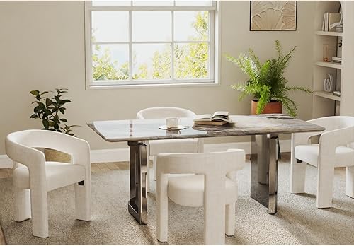 Miniatura 2 de VESCASA Silla de comedor de barril de lino con respaldo abierto, sillón lateral tapizado moderno con 3 patas para cocina, comedor, sala de estar, 1