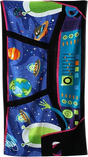 Mainstays - Toalla de playa de terciopelo, extraterrestres, multicolor, 28 x 60 pulgadas (dinosaurio monopatín)