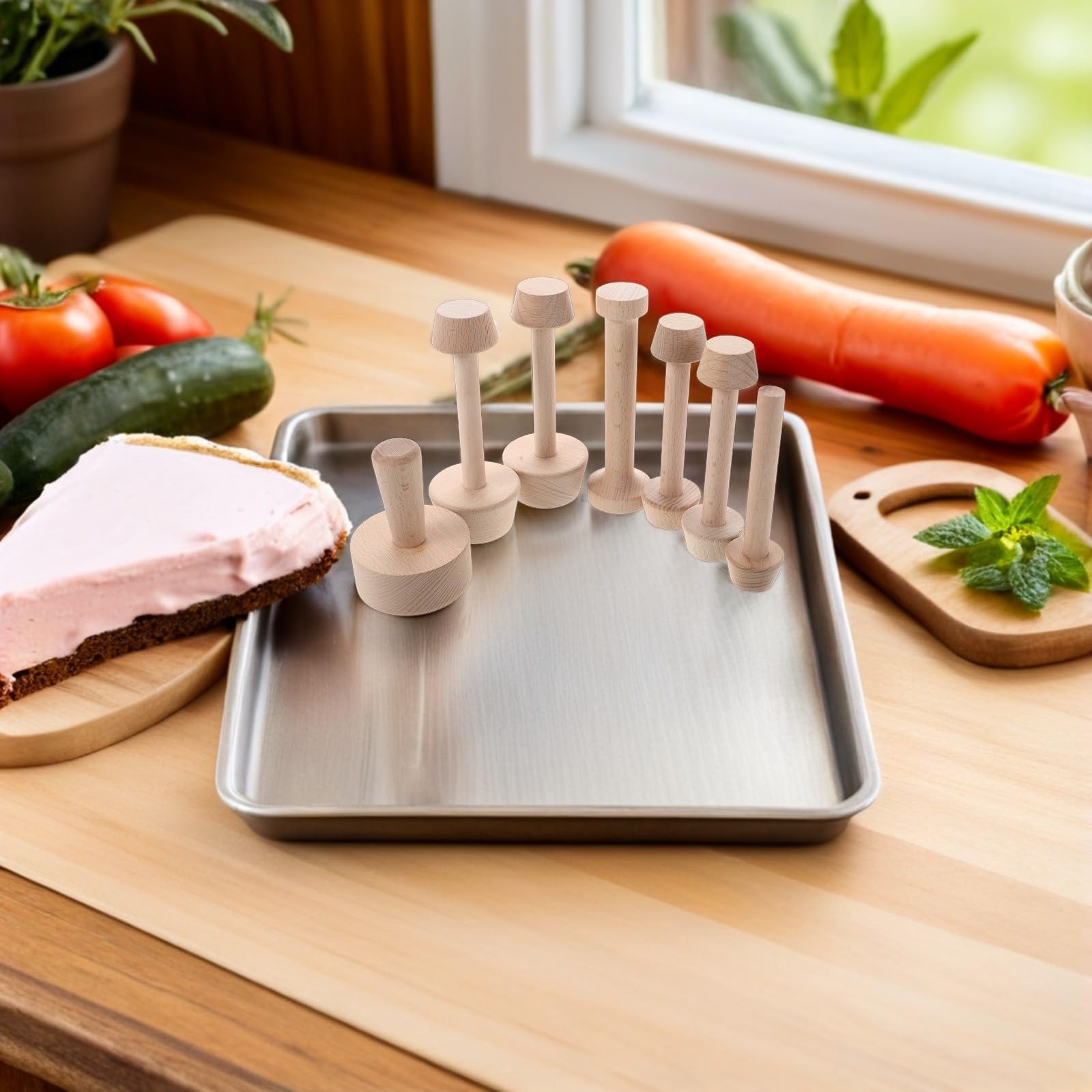 Set de 7 Moldes para Tarta de Huevo de Madera Robusta Diseño Doble Cara, Fácil de Limpiar, Adecuado para Fiestas y Pequeñas Pastelerías