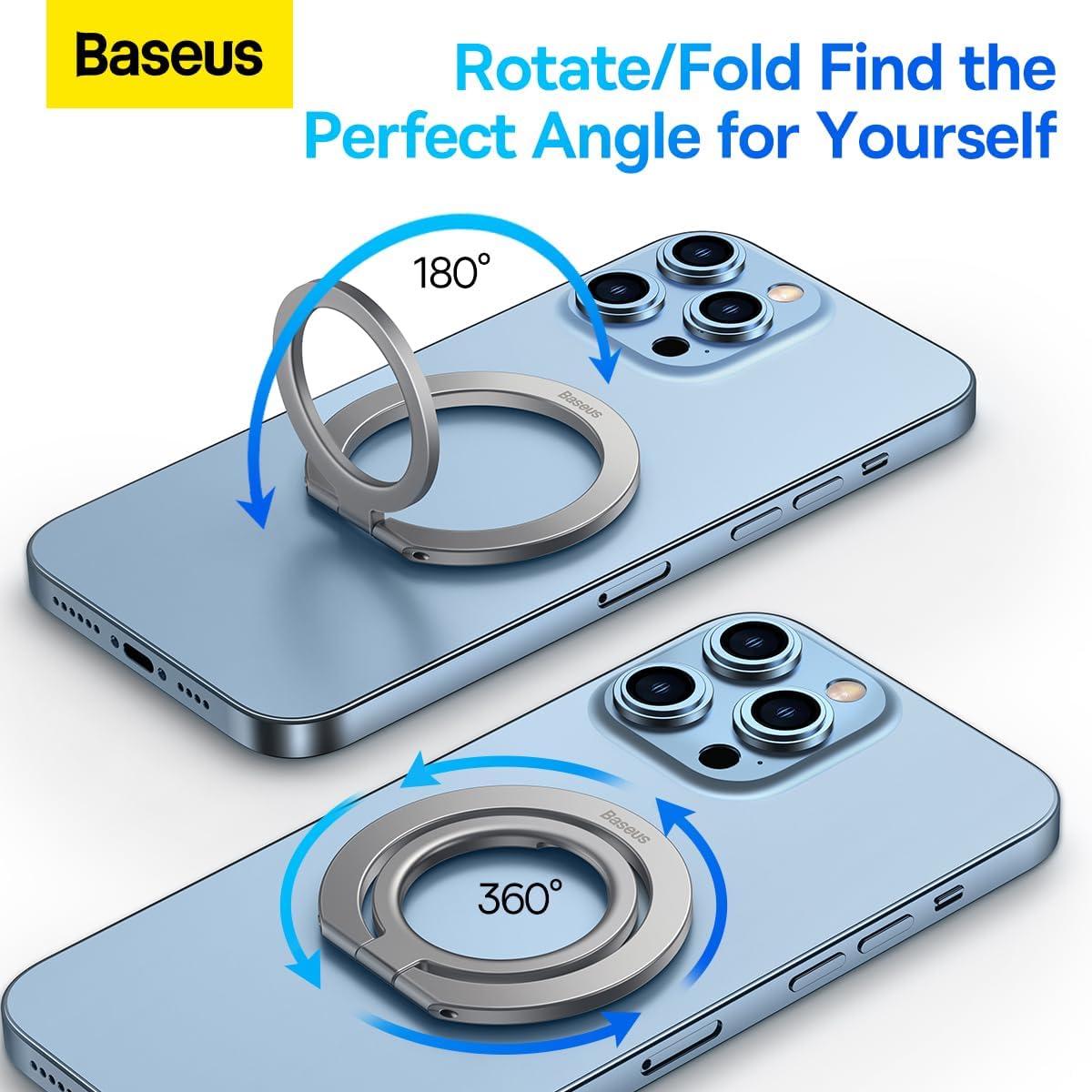 Baseus Tool Halo Magnetic Ring Holder Phone Stand (5,4 pol.) liga de alumínio, prata (SUCH000012)