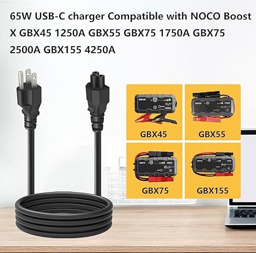 Miniatura 3 de Cargador adaptador de corriente USB-C de 65 W para NOCO GBC011 Boost X GBX45 GBX55 GBX75 GBX155 1250A 1750A y Boost Air AX65 UltraSafe cable de