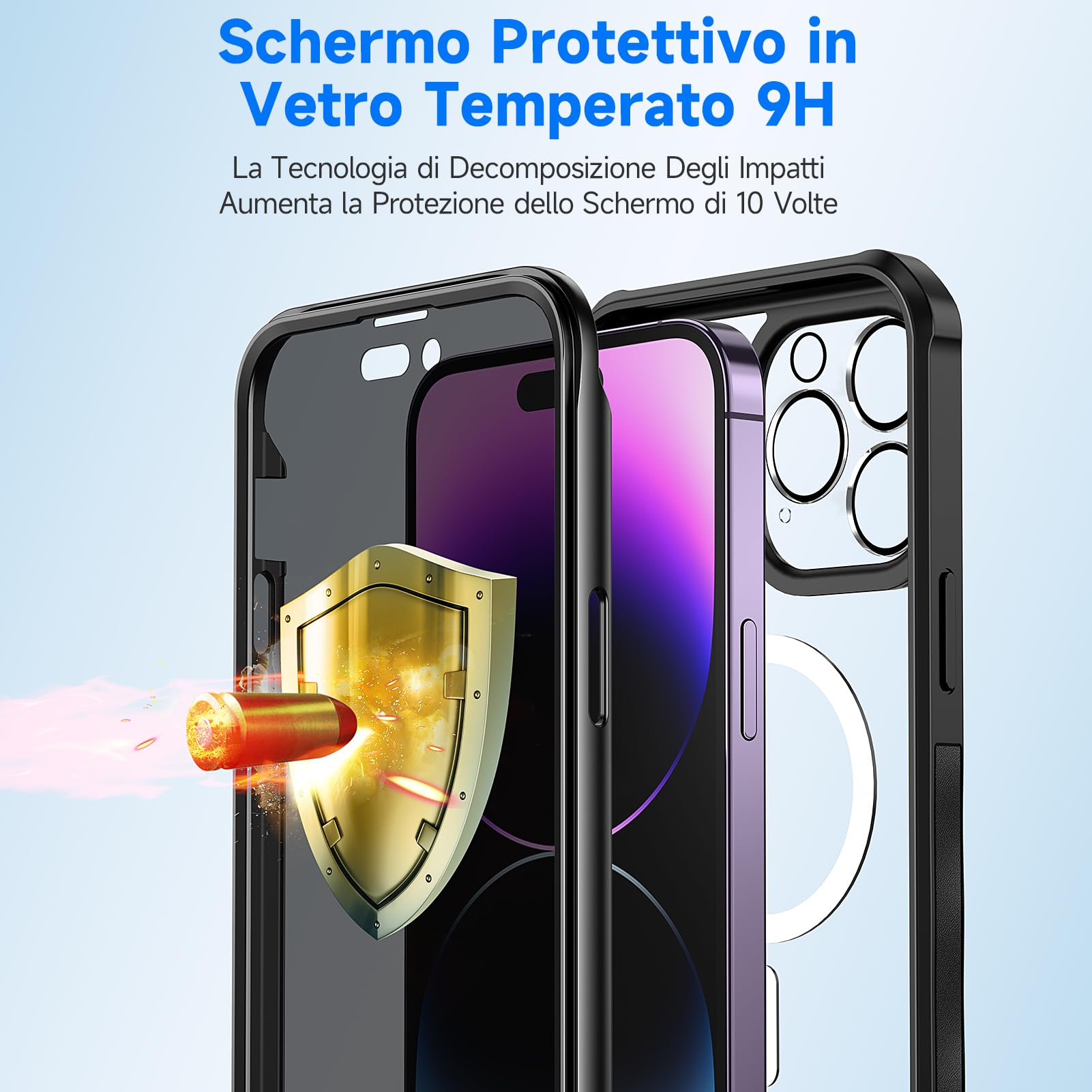 Misscase Custodia magnetica glitterata per iPhone 14 Pro Max, carina protezione completa, sottile, antiurto, antigraffio, scintillante, con protezione per obiettivo della fotocamera, rete antipolvere