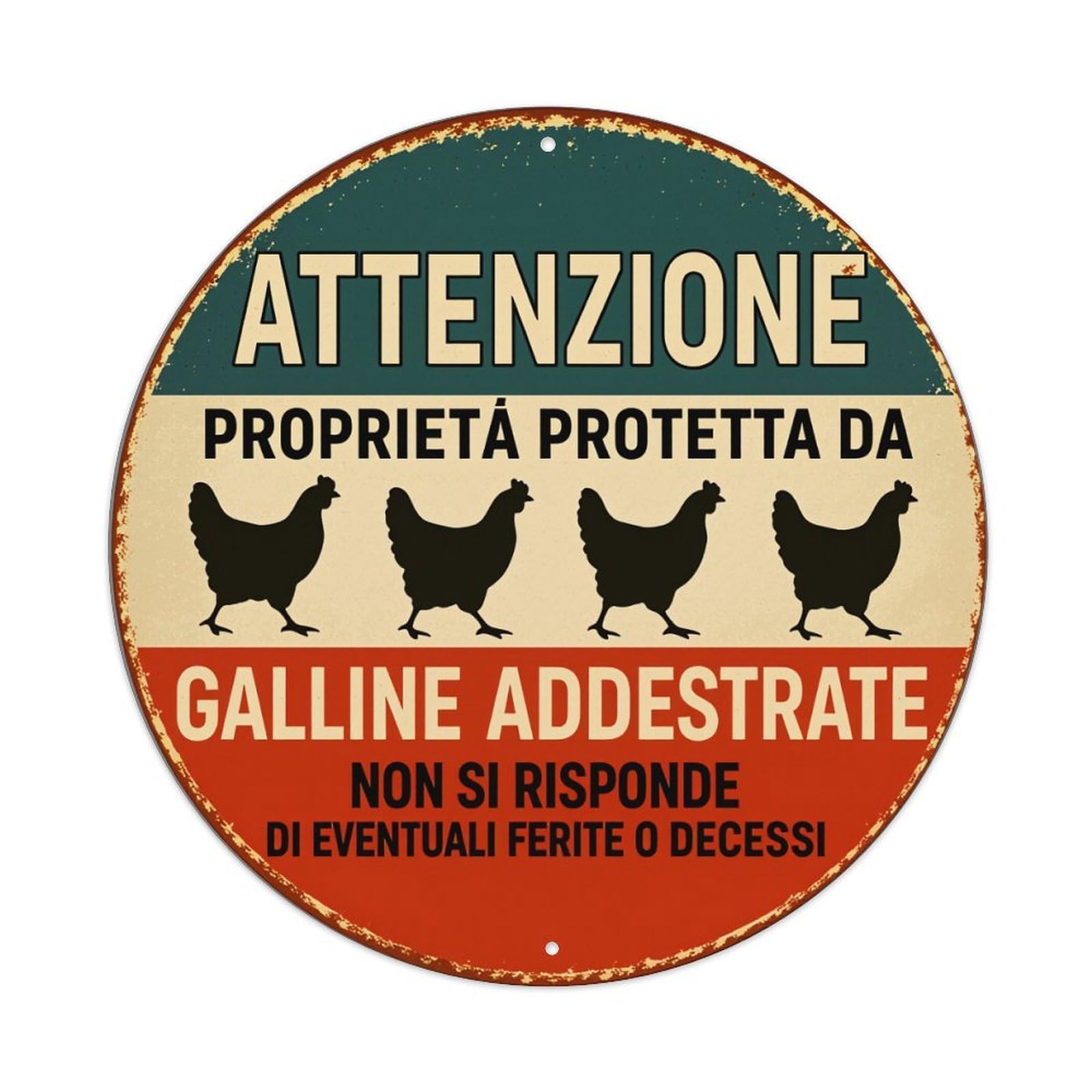 Attention Property Protected By Trained Chickens Round Tin Sign Vintage Style Metal Sign Home Bar Garden Wall Plaque Decor Metal Poster 8x8 Inch