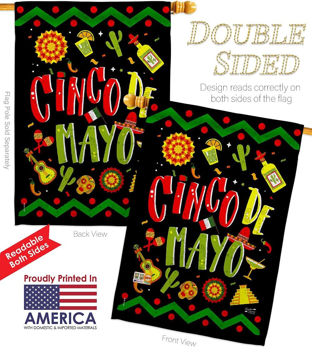 Ready to Cinco de Mayo Garden House Flags Set Summertime Party Cactus Pinata Sombrero Mexican Fiesta Outdoor Small Decorative Gift Yard Banner Double-Sided Made In USA 28 X 40