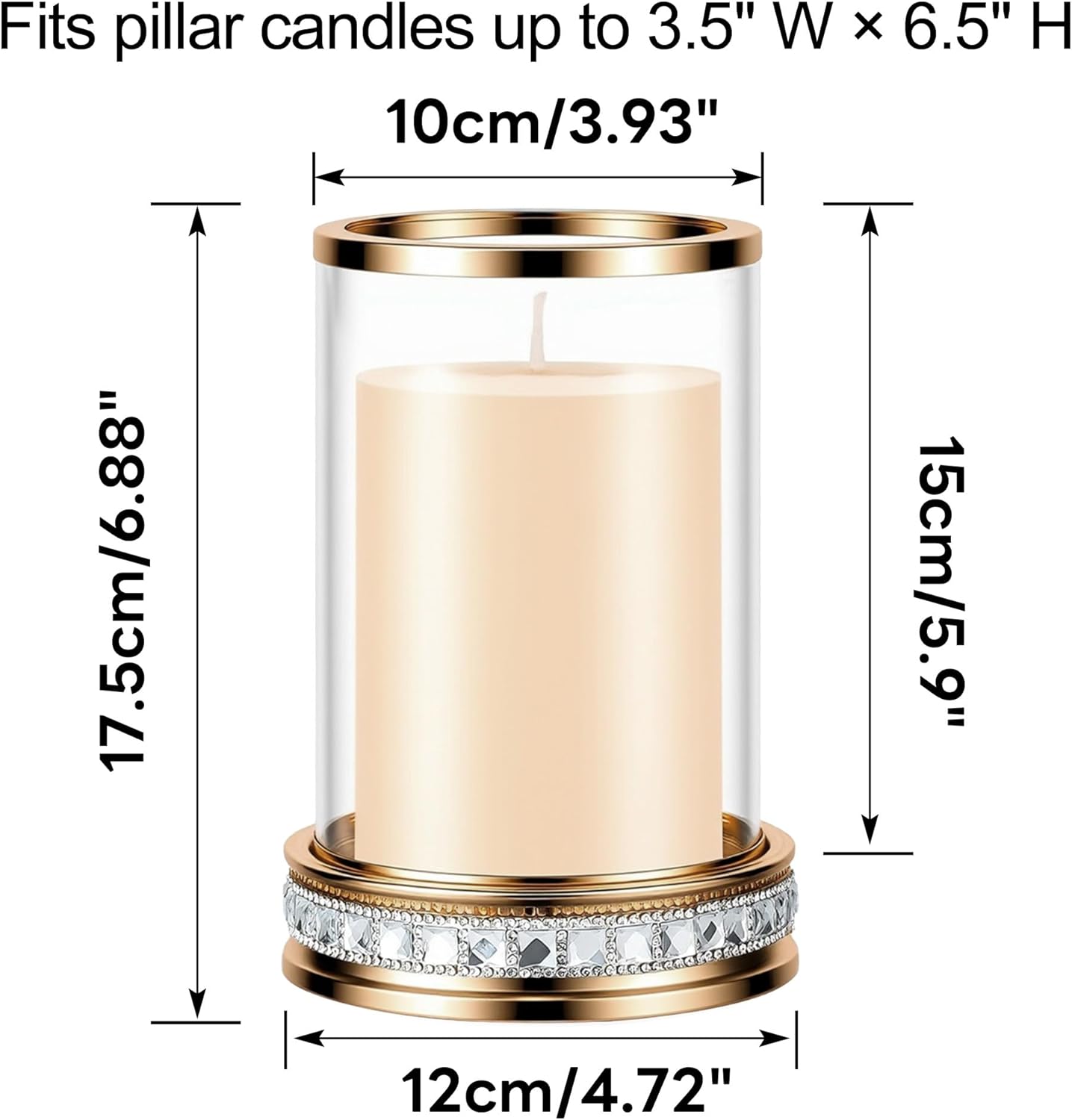 2pcs Hurricane Candle Holder, Pillar Candle Holders with Clear Glass Sleeve, Small Crystal Lantern for Fall Thanksgiving Christmas Holiday Dining Table Centerpiece (Gold)