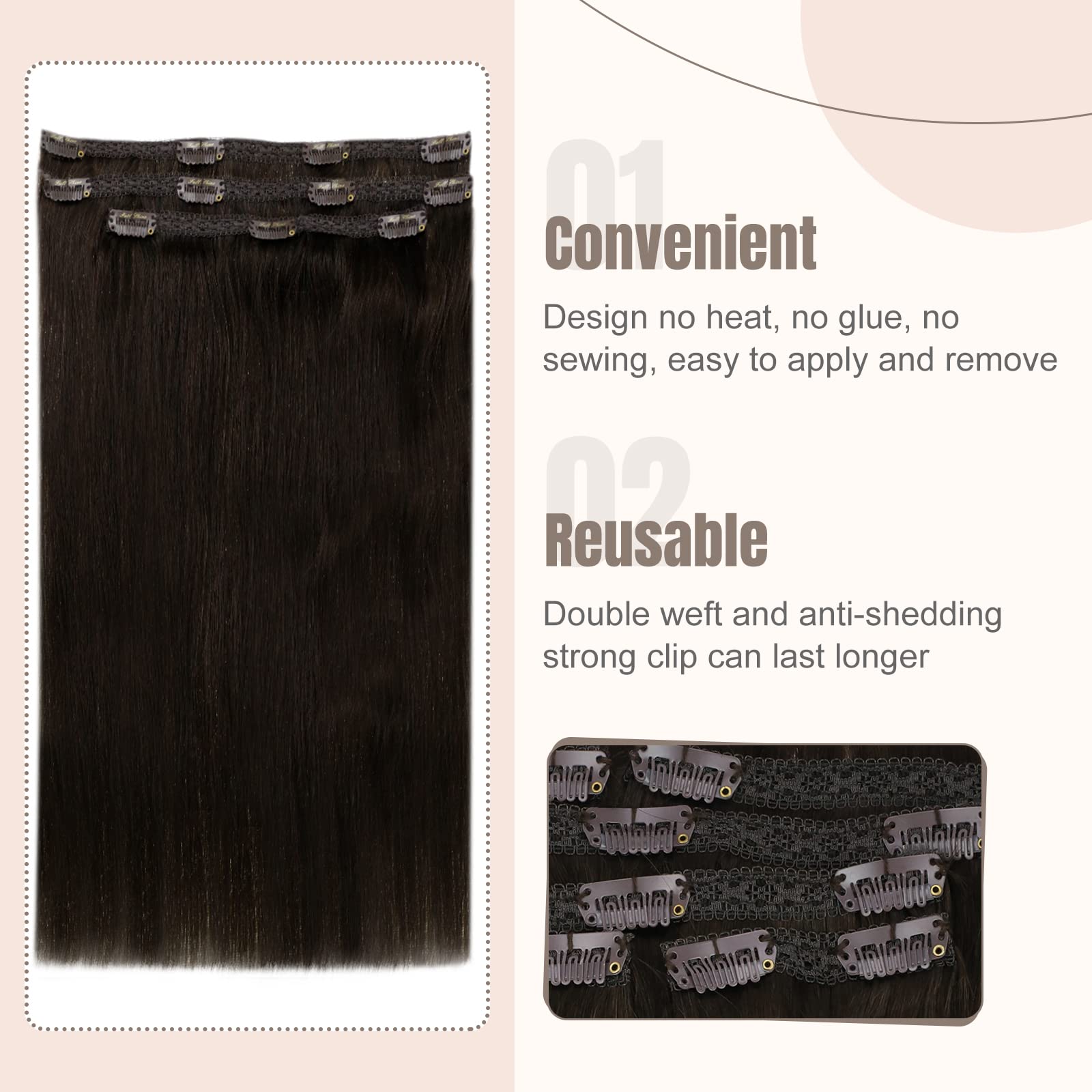 Fshine Extension Capelli Veri Clip Castano Scuro Hair Extension Clip 30cm 50g 3pcs Extension Capelli Remy Clip Double Weft Clip In Hair Extensions Real Human Hair Extension Vere Clip #2