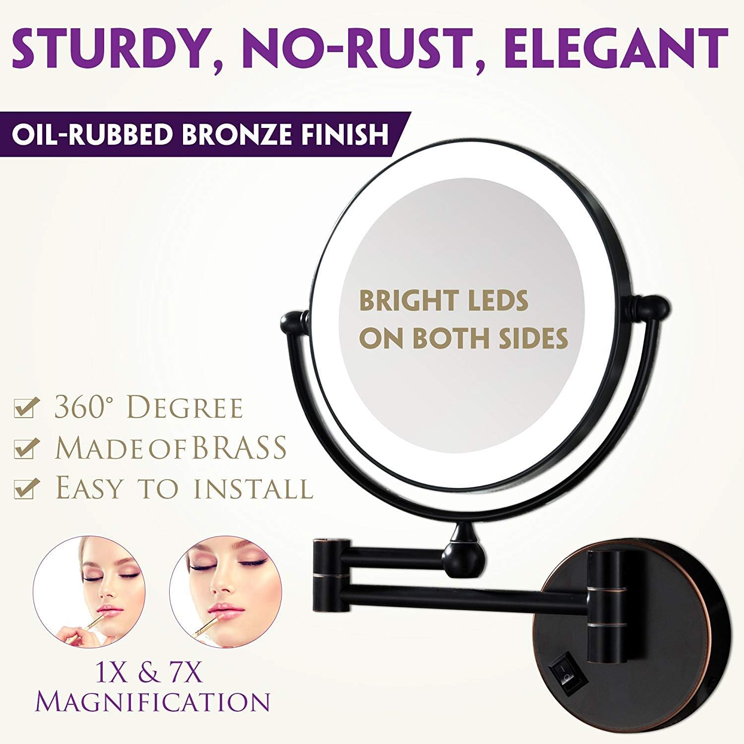 Bеѕt Cуbеr Mоndау 🔥 SANLIV 8 Inch LED Lighted Makeup Mirror Double Sided Vanity Shaving Mirror with 7X Magnification, Oil Rubbed Bronze