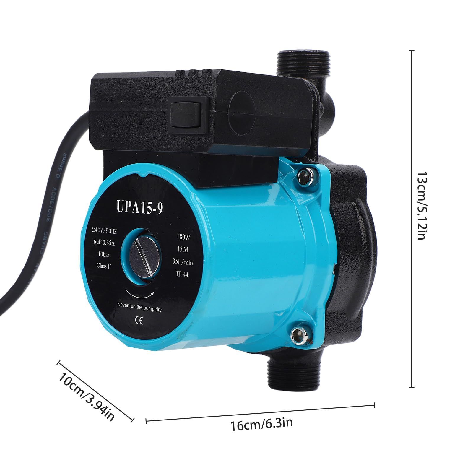Weytoll Pompa di Sovralimentazione Acqua 180W 240V 35 l/min, Pompa di Circolazione Acqua Silenziosa per Serbatoi d'acqua, Elettrodomestici e Lavatrici