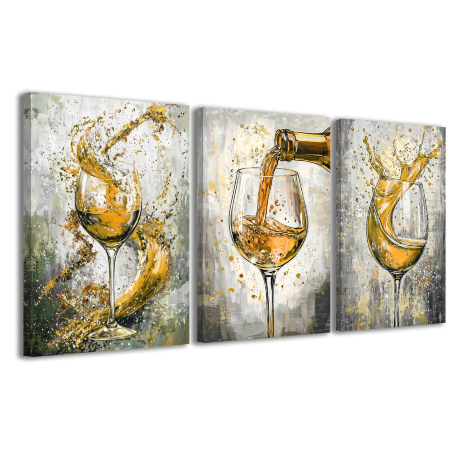 CCWACPP Yellow Kitchen Pictures 3 Piece Kitchen Wall Art Wine Canvas Prints Dining Room Pub Bar Home Restaurant Decor Framed (30x40cmx3)