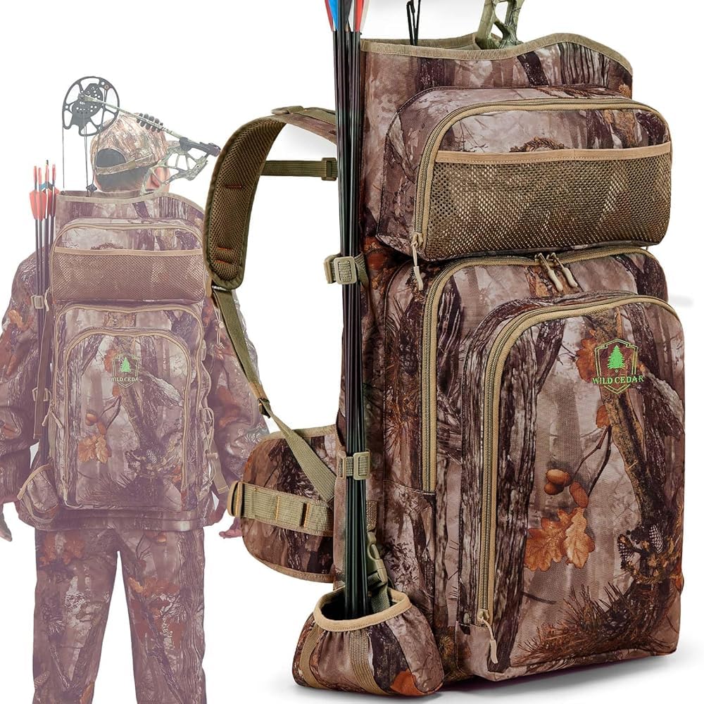 NewView Wild Cedar Bow Hunting Backpack for Men, Saddle Camo Backpack with Bow Holder
