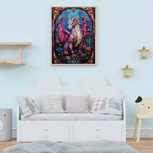 Miniatura 3 de Ksxistiyt Kits de pintura artística de diamantes para adultos, dragón de taladro completo con puntos de diamante para principiantes, pintura redonda