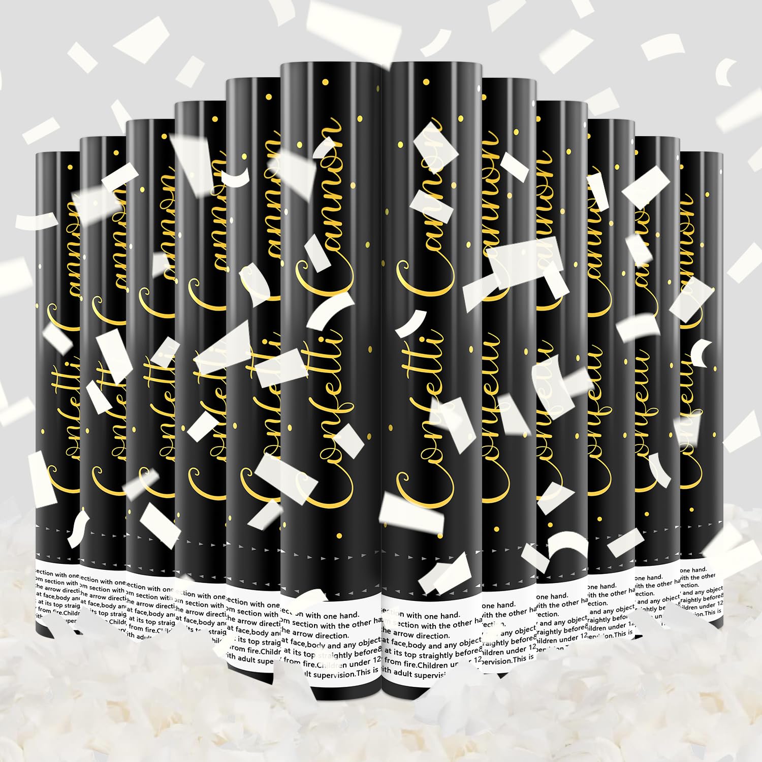 Cañón de confeti blanco biodegradable, paquete de 12 unidades de papel de arroz para fiestas, cañones de confeti blancos para boda, graduación, Año Nuevo, celebración, Navidad, fiesta de cumpleaños