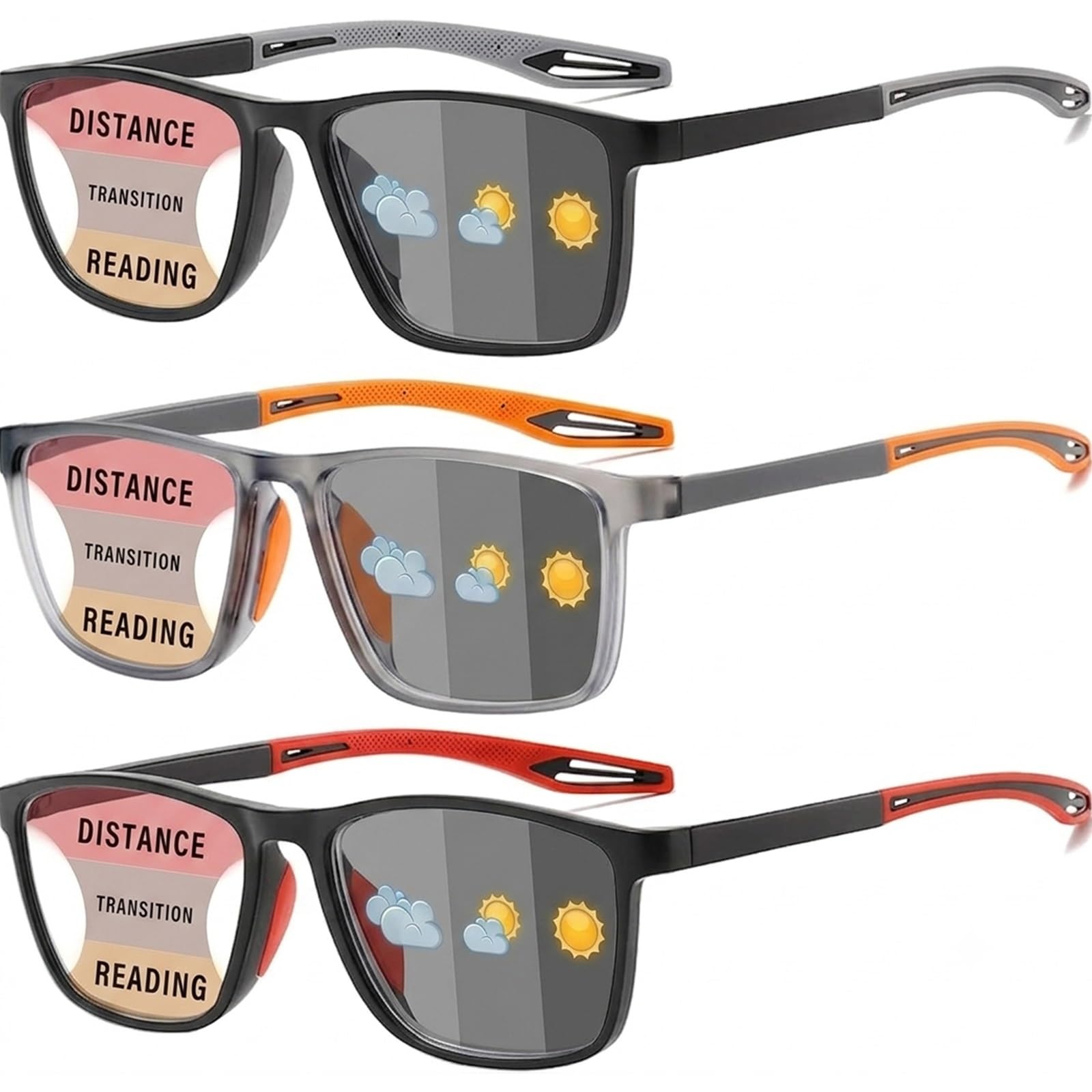 Genérico 3PC Gafas Inteligentes Autograduables Gafas Presbicia Progresivas Hombre, Gafas de Lectura Mujeres Anti Luz Azul Rectangulares Bifocales Anti Glare Multi Focus Reading Eyeglasses