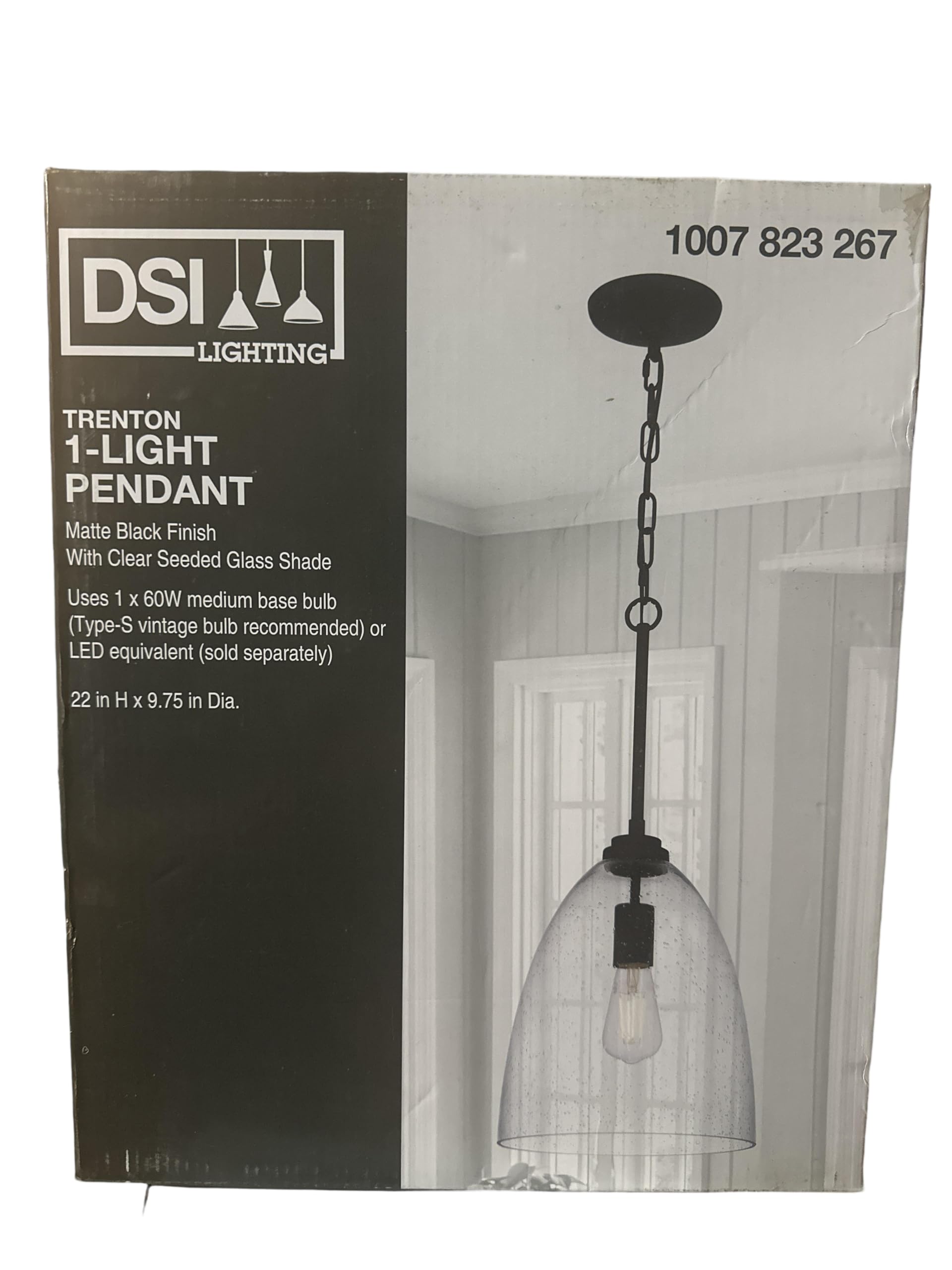 DSI Lighting HD7183A Trenton 1-Light Matte Black Shaded Pendant
