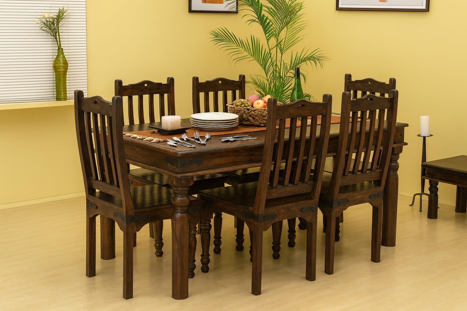 Shubam Decor Solid Sheesham Wood 6 Seater Royal Dining Table with 6 Chairs for Dining Room Home | Wooden Dining Table 6 Seater | Dining Room Sets | Finish Color - Walnut Finish-image-44